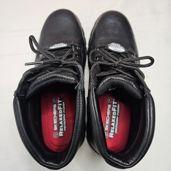 NEW Skechers Relaxed Fit Steel Toe Black Leather Work Boots Men's Size 12 - Picture 4 of 9